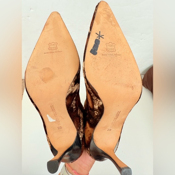 Manolo Blahnik Vintage Leopard Pony Hair Knee High Boots Brown Black EU 38 - Picture 5 of 8